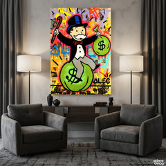 Monopoly Man Sitting on Money Bag