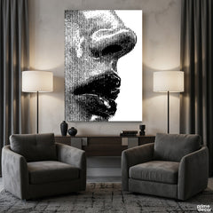 Monochrome Halftone Striped Face