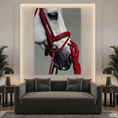 Equestrian Horse and Red Leather Bridle