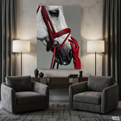 Equestrian Horse and Red Leather Bridle