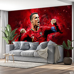 Ronaldo Celebrating With Red Grunge Background | Sports Wallpaper Mural