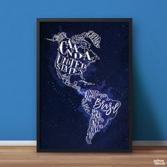 Blue World Map Drawing Typography | Office Poster Wall Art