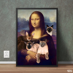 Mona Lisa With Colorful Cats | Animal Poster Wall Art