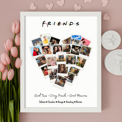 Friends Heart Shape Polaroids with Names (Single Panel) | Customised Wall Art