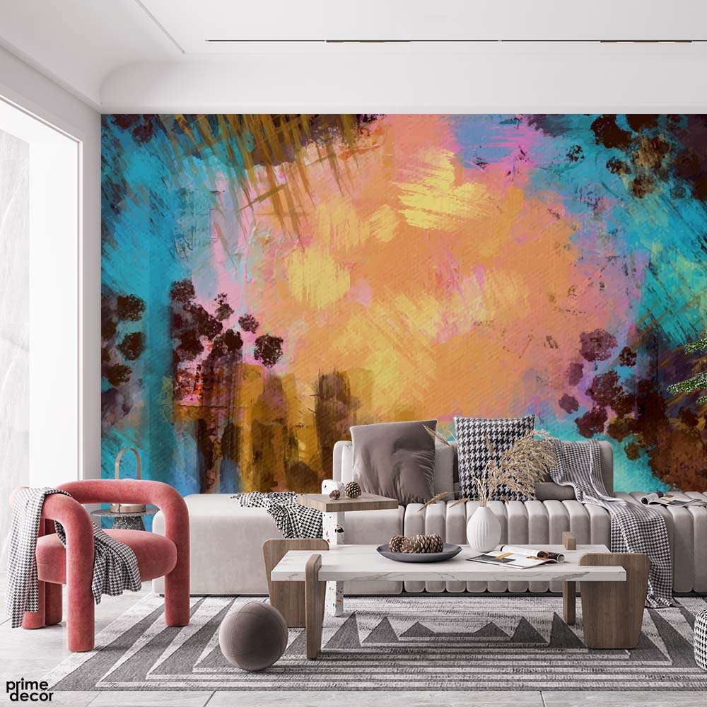 Abstract Colorful Brush Strokes With Stain Style | Abstract Wallpaper Mural - Prime Décor