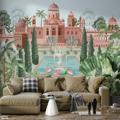 Traditional Mughal Garden Arch Abstract Design | Nordic Wallpaper Mural - Prime Décor