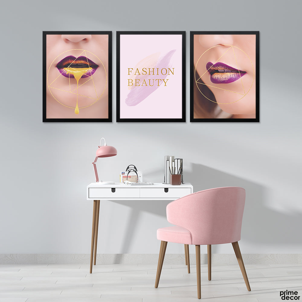 Fashion Beauty Abstract Women Face Art (3 Panel) Fashion Wall Art - Prime Décor
