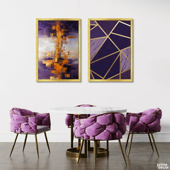 Purple Haze & Rustic Orange Geometric Strokes (2 Panel) Abstract Wall Art - Prime Décor