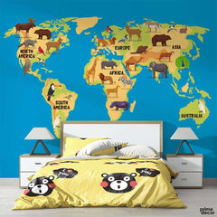 Animal World Map Kids Room | Kids Wallpaper Mural - Prime Décor