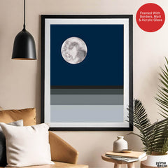 Navy Blue & Grey Moon | Abstract Office Artwork #002 - Prime Décor