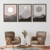 Brown & White Abstract Moon Artwork (3 Panel) Nature Wall Art - Prime Décor