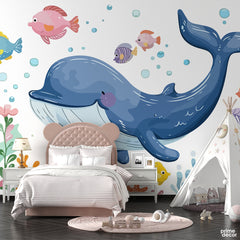 Beautiful Blue Whale In The Sea | Kids Room Wallpaper Mural - Prime Décor