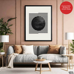 Black & Grey Moon With Lines | Abstract Office Artwork #003 - Prime Décor