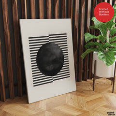 Black & Grey Moon With Lines | Abstract Office Artwork #003 - Prime Décor