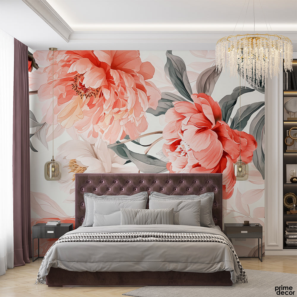 Botanical Watercolor Flower Buds Leaves Pastel | Floral Wallpaper Mural - Prime Décor