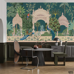 Classic Mughal Era Arches With Peacocks Design | Floral Wallpaper Mural