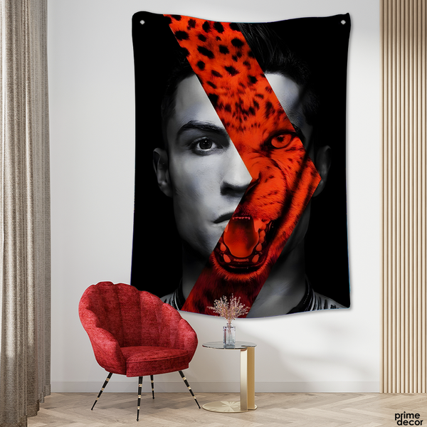 Cristiano Ronaldo x Lion Face | Sports Tapestry - Prime Décor