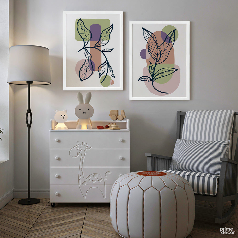 Beautiful Abstract Tropical Leaves (2 Panel) Floral Wall Art - Prime Décor