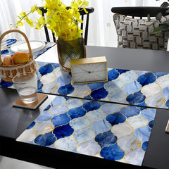 Blue & Gold Marble Style Quatrefoil Pattern | Table Runner and Placemat Set