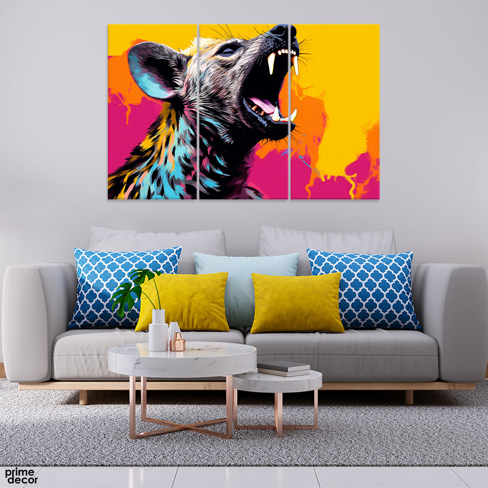 Abstract Picture Of A Roaring Hyena (3 Panel) Animal Wall Art - Prime Décor
