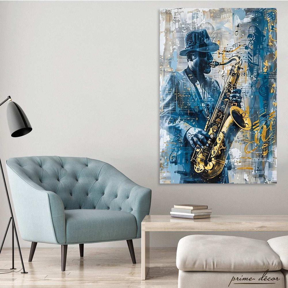 Abstract Artwork Of A Man Playing Saxophone (Single Panel) Music Wall Art