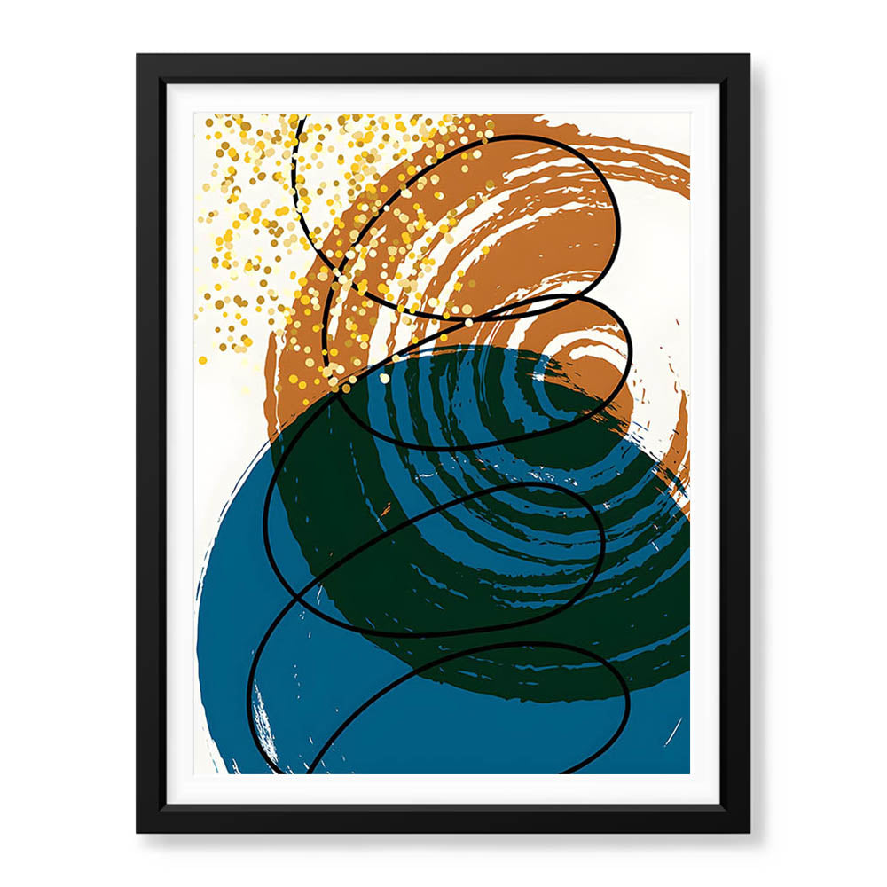 Sea Blue & Brown Abstract With Black Line | Abstract Office Artwork #009 - Prime Décor