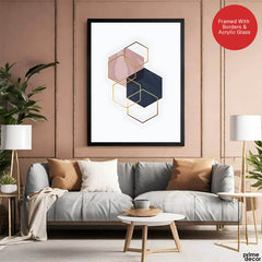 Blue & Beige Geometric Shapes Abstract Design | Abstract Office Artwork #00100 - Prime Décor