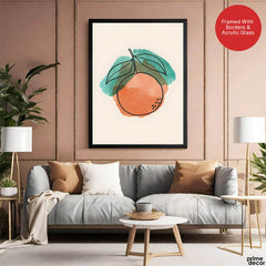 Orange & Green Paint Stroke Fruit Design | Abstract Food Artwork #00101 - Prime Décor