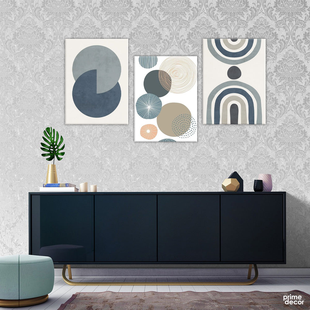 Modern Boho Art in Blue (3 Panel) Abstract Wall Art - Prime Décor