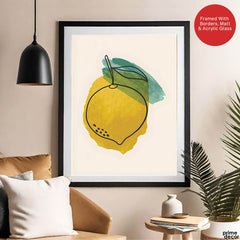 Gold & Green Paint Stroke Fruit Design | Abstract Food Artwork #00103 - Prime Décor