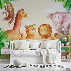 Wild Watercolor Cute Animals | Nursery Wallpaper Mural - Prime Décor