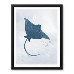 Blue Stingray Fish Over Silver Background | Abstract Animal Artwork #00105 - Prime Décor
