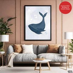 Blue Whale Over Silver Background | Abstract Animal Artwork #00106 - Prime Décor