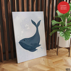 Blue Whale Over Silver Background | Abstract Animal Artwork #00106 - Prime Décor