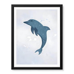 Blue Dolphin Over Silver Background | Abstract Animal Artwork #00107 - Prime Décor