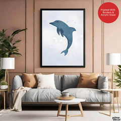 Blue Dolphin Over Silver Background | Abstract Animal Artwork #00107 - Prime Décor