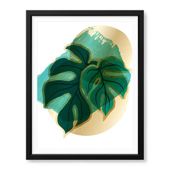 Green Tropical Leaves Over White & Hazel Background | Abstract Floral Artwork #00108 - Prime Décor