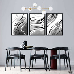 B&W Grainy Abstract Line Strokes (3 Panel) Abstract Wall Art - Prime Décor