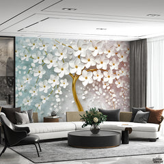 3D Style White Flowers with Slight Gradient Colors | Floral Wallpaper Mural