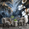 Beautiful White Flowers With Blue Abstract Tropical Leaves | Floral Wallpaper Mural - Prime Décor