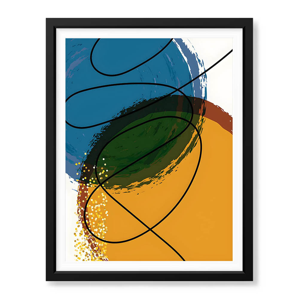 Sea Blue & Brown Abstract With Black Line | Abstract Office Artwork #0010 - Prime Décor