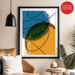 Sea Blue & Brown Abstract With Black Line | Abstract Office Artwork #0010 - Prime Décor