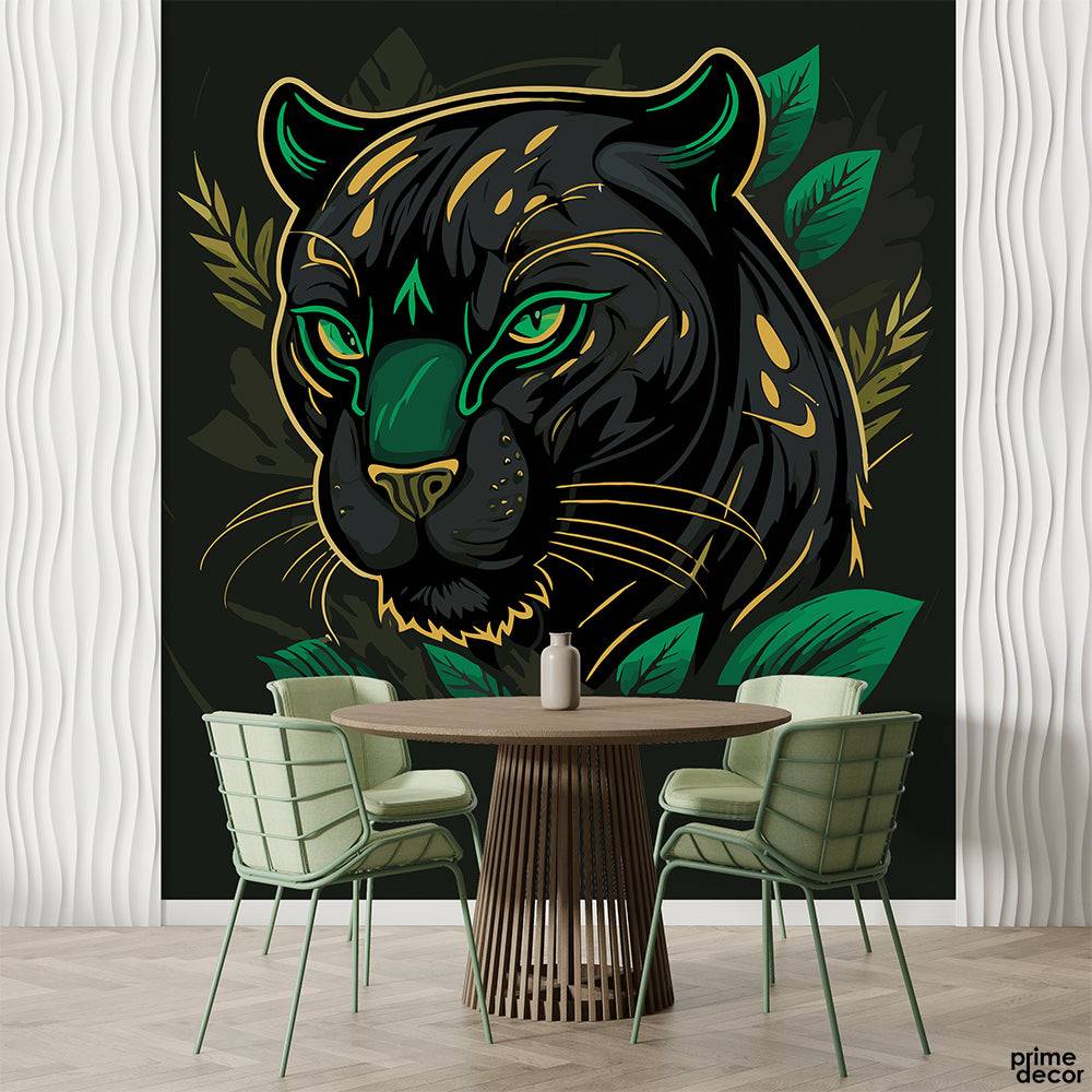 Black Panther In Green Tropical Leaves | Animal Wallpaper Mural - Prime Décor