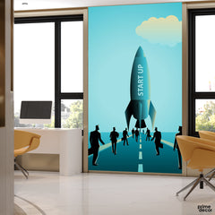 Startup Text On A Rocket With Teamwork | Office Wallpaper Mural