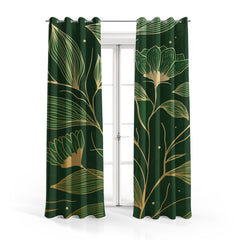 Golden Linear Tropical Leaves | Floral Curtains #111 - Prime Décor