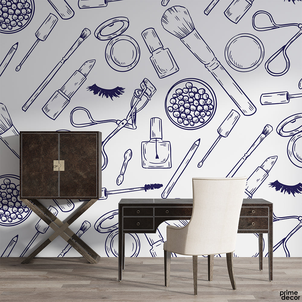 Eyelashes & Nail Paints Drawing Style | Fashion Wallpaper Mural - Prime Décor