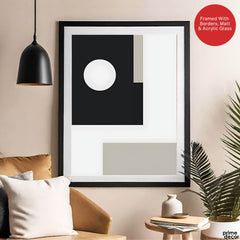 Beautiful Black & Grey Design With White Moon Shape | Abstract Office Artwork #00114 - Prime Décor