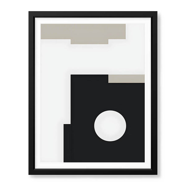 Beautiful Black & Grey Design With White Moon Shape | Abstract Office Artwork #00115 - Prime Décor