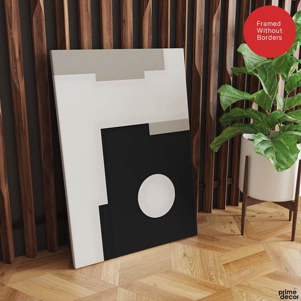 Beautiful Black & Grey Design With White Moon Shape | Abstract Office Artwork #00115 - Prime Décor