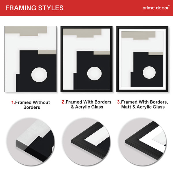 Beautiful Black & Grey Design With White Moon Shape | Abstract Office Artwork #00115 - Prime Décor